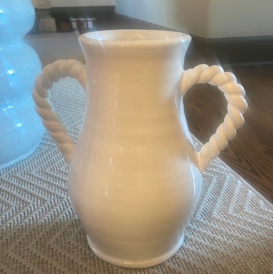 Vintage white vase braided handles