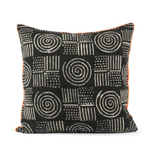  Mud cloth Black and white bullseye pattern with orange pipping